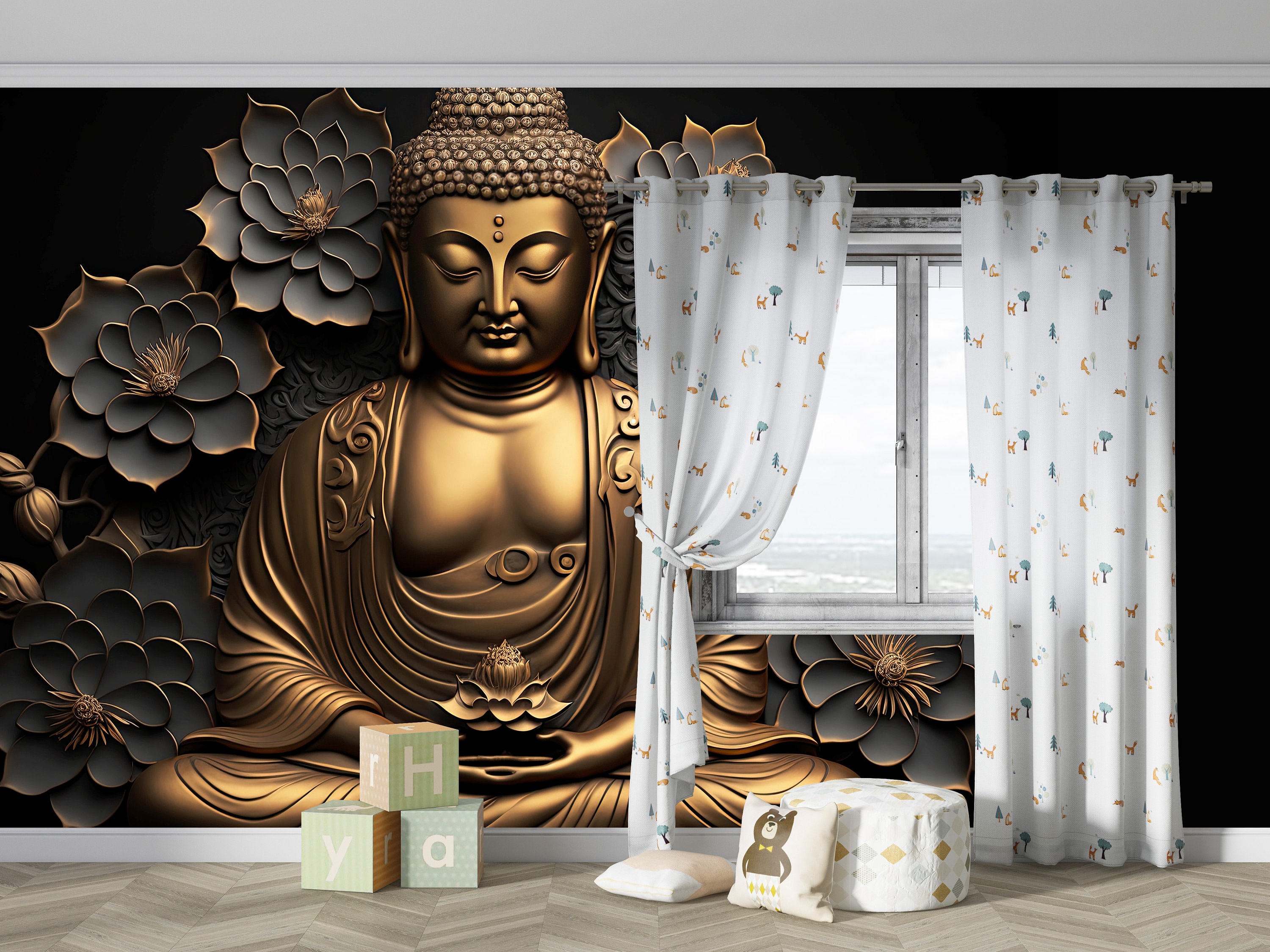 Gold Buddha Mural Wallpaper Coupon Code Applicable 3D Etsy