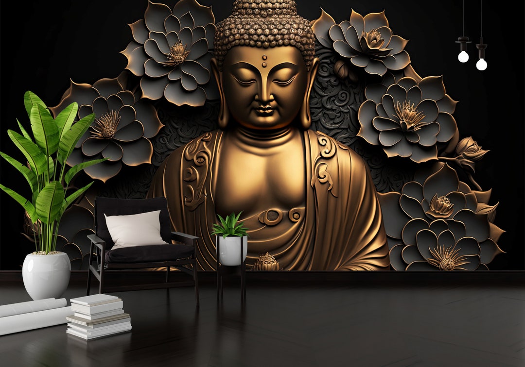 Gold Buddha Mural Wallpaper Coupon Code Applicable 3D Etsy