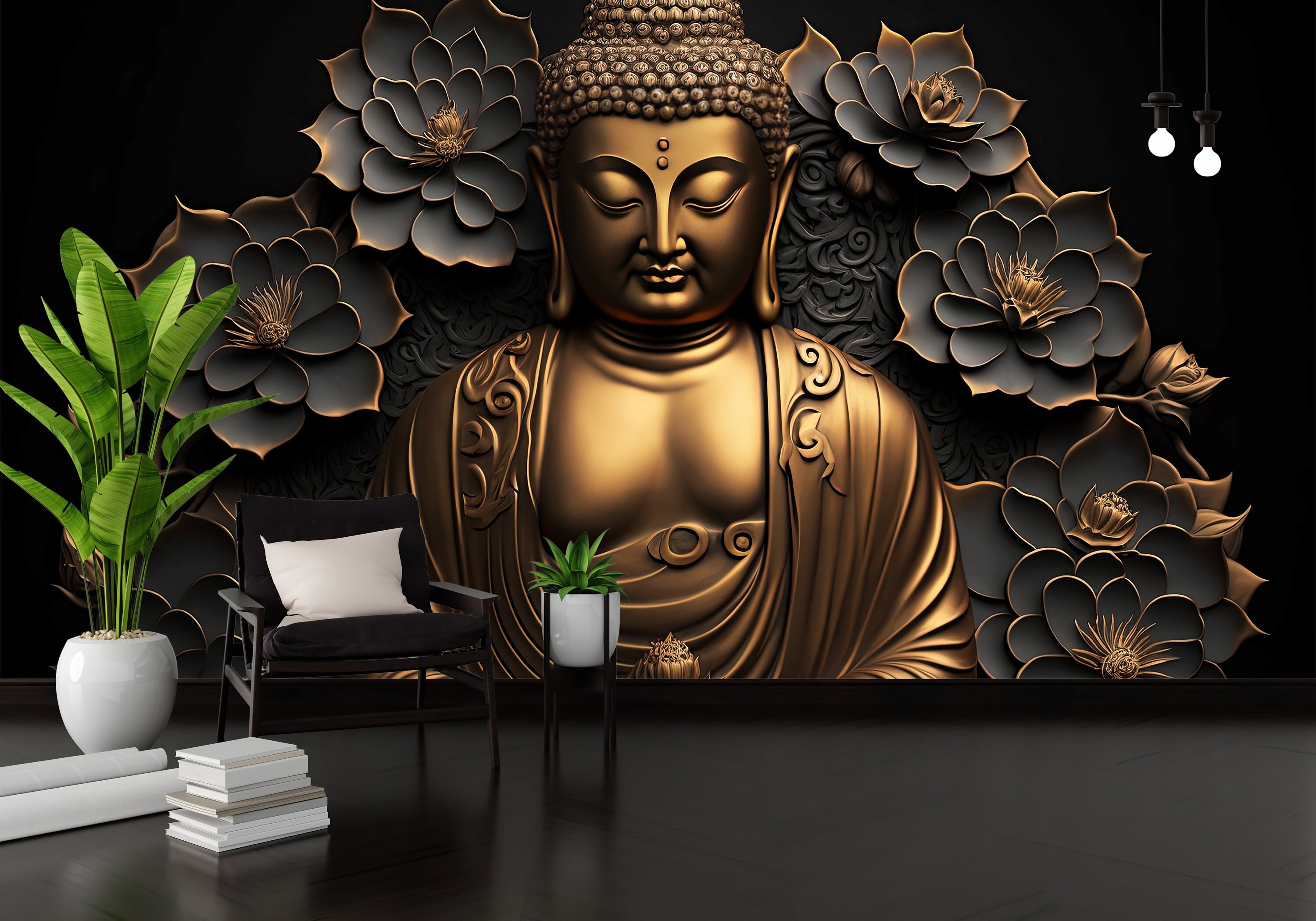 Gold Buddha Mural Wallpaper Coupon Code Applicable 3D Etsy