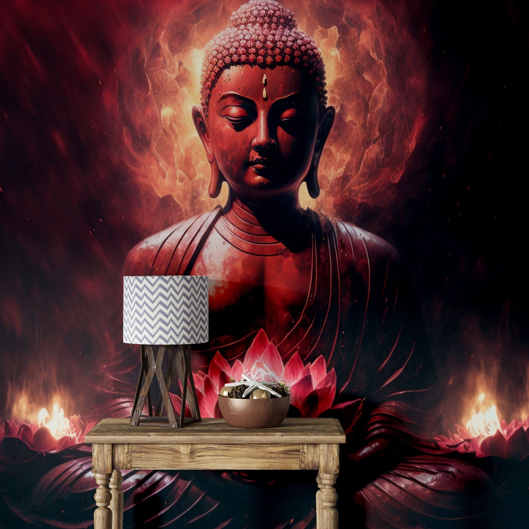 Red Buddha Wall Mural Serene Wallpaper Buddha Spa Wallpaper Stick Self Adhesive Wallpaper Buddha