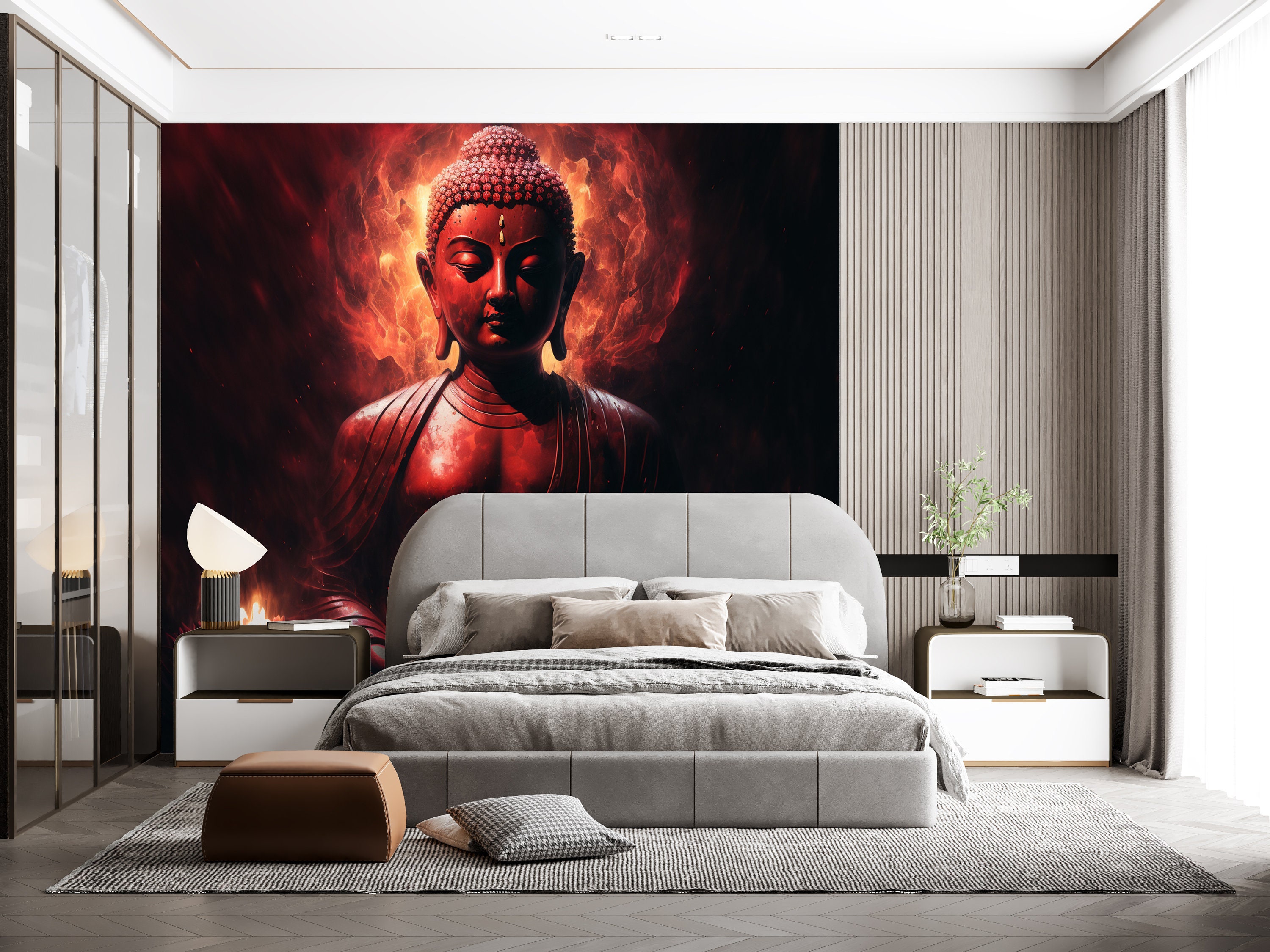 Red Buddha Wall Mural Serene Wallpaper Buddha Spa Wallpaper Stick Self ...