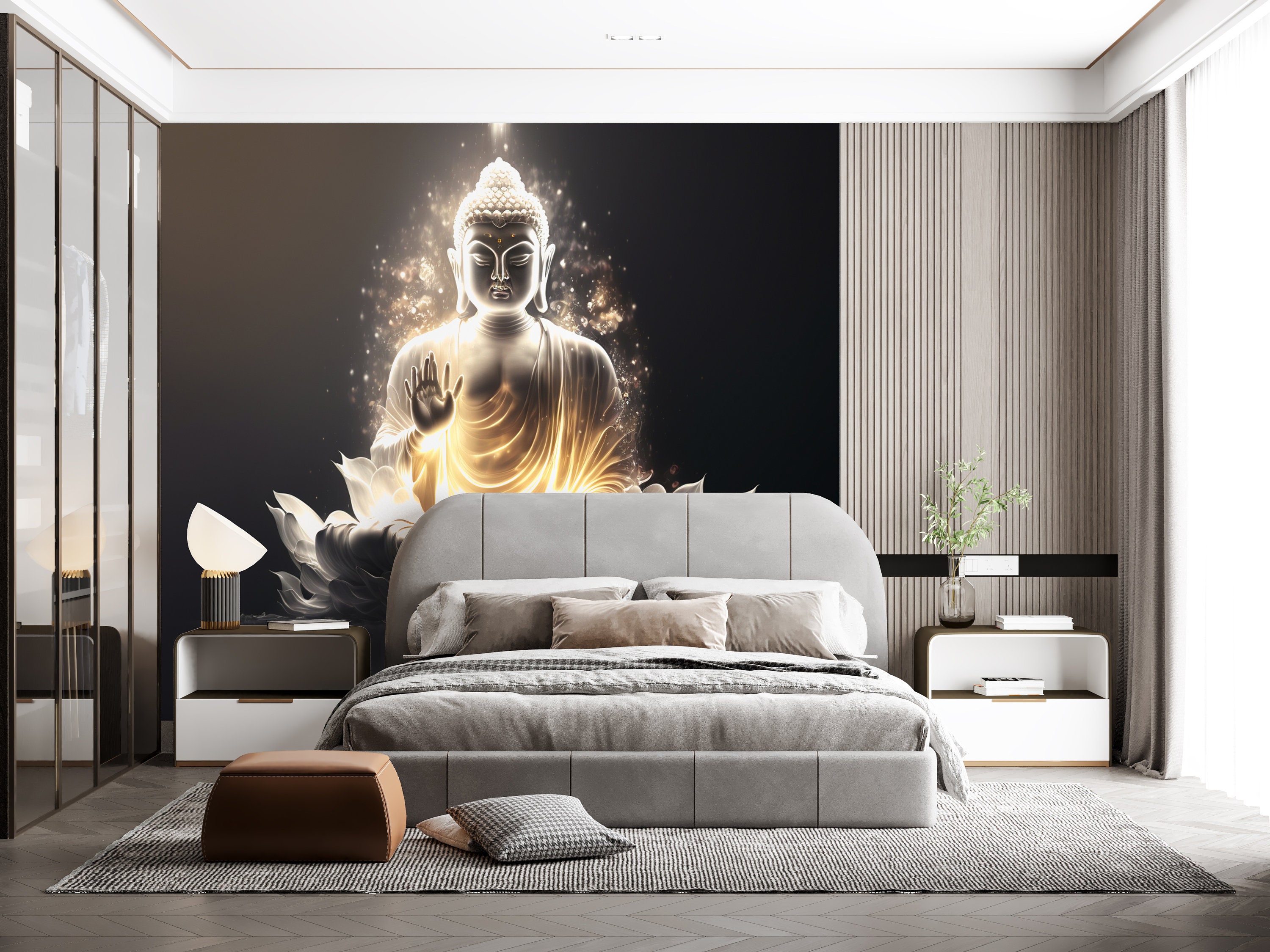 White Buddha Wall Mural for Living Room Buddha Wallpaper Etsy