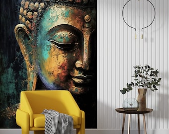 Buddha Meditation Wall Mural Wallpaper Peel and Stick, Buddha Religious Art Vinyl Wall Decal, Yoga Zen Spa Wall Decor