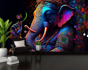 Ganesha Colorful vintage Wallpaper | Price bargainable | Original Art Ganesha illustration | Painting Ganesha | Gift | retro illustration