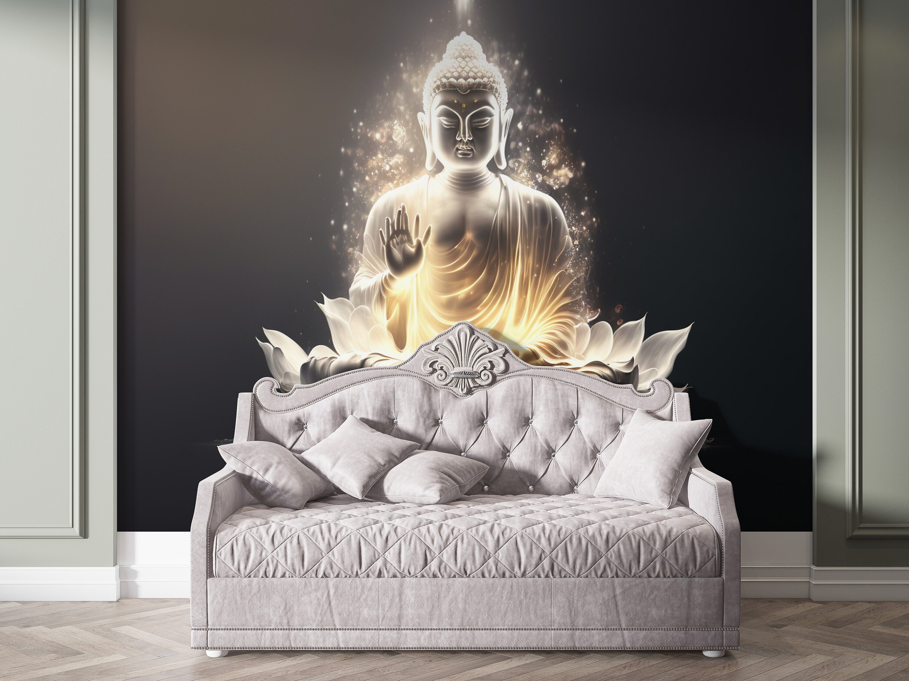 White Buddha Wall Mural for Living Room Buddha Wallpaper Etsy