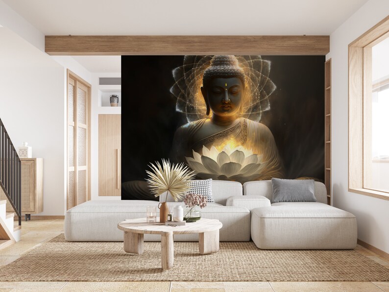 Buddha Wall Mural for Living Room Buddha Wallpaper Flower Etsy