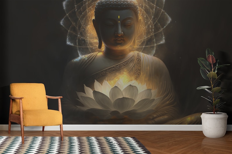 Buddha Wall Mural for Living Room Buddha Wallpaper Flower Etsy