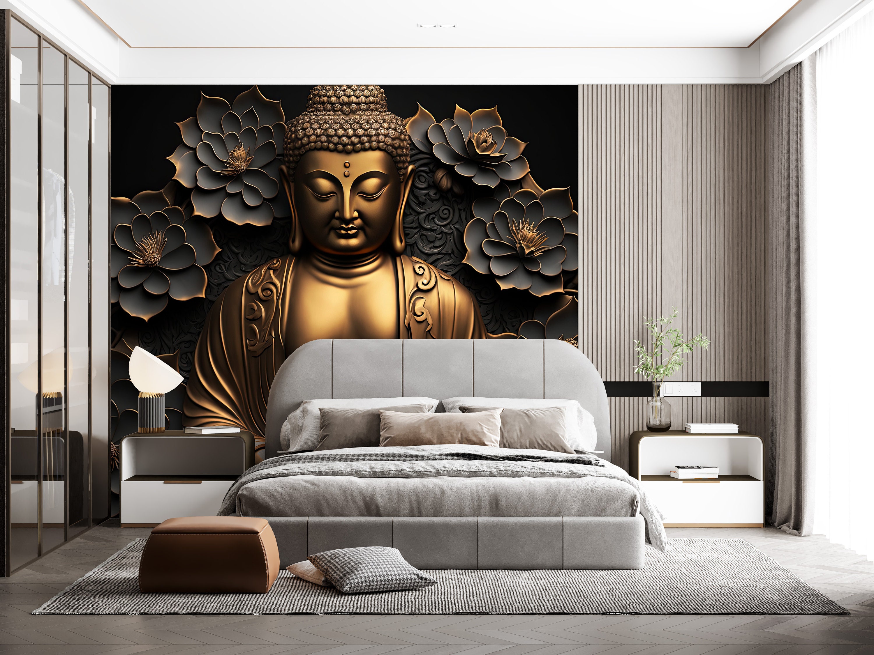 Gold Buddha Mural Wallpaper Coupon Code Applicable 3D Etsy