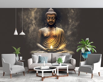 Wellness Wall Mural Rustic Buddha Spa Wallpaper Beautiful White Buddha Peel and Stick Wallpaper White Buddha Self Adhesive Wallpaper