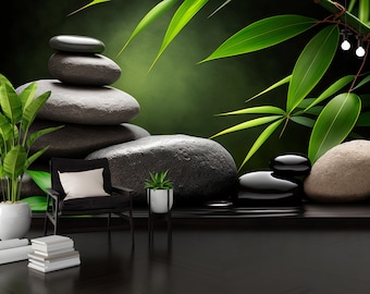 Zen Stone Wallpaper Mural | Self-Adhesive Vinyl, Spa Decor