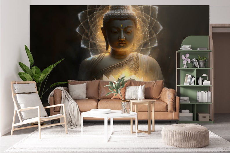 Buddha Wall Mural for Living Room Buddha Wallpaper Flower Etsy