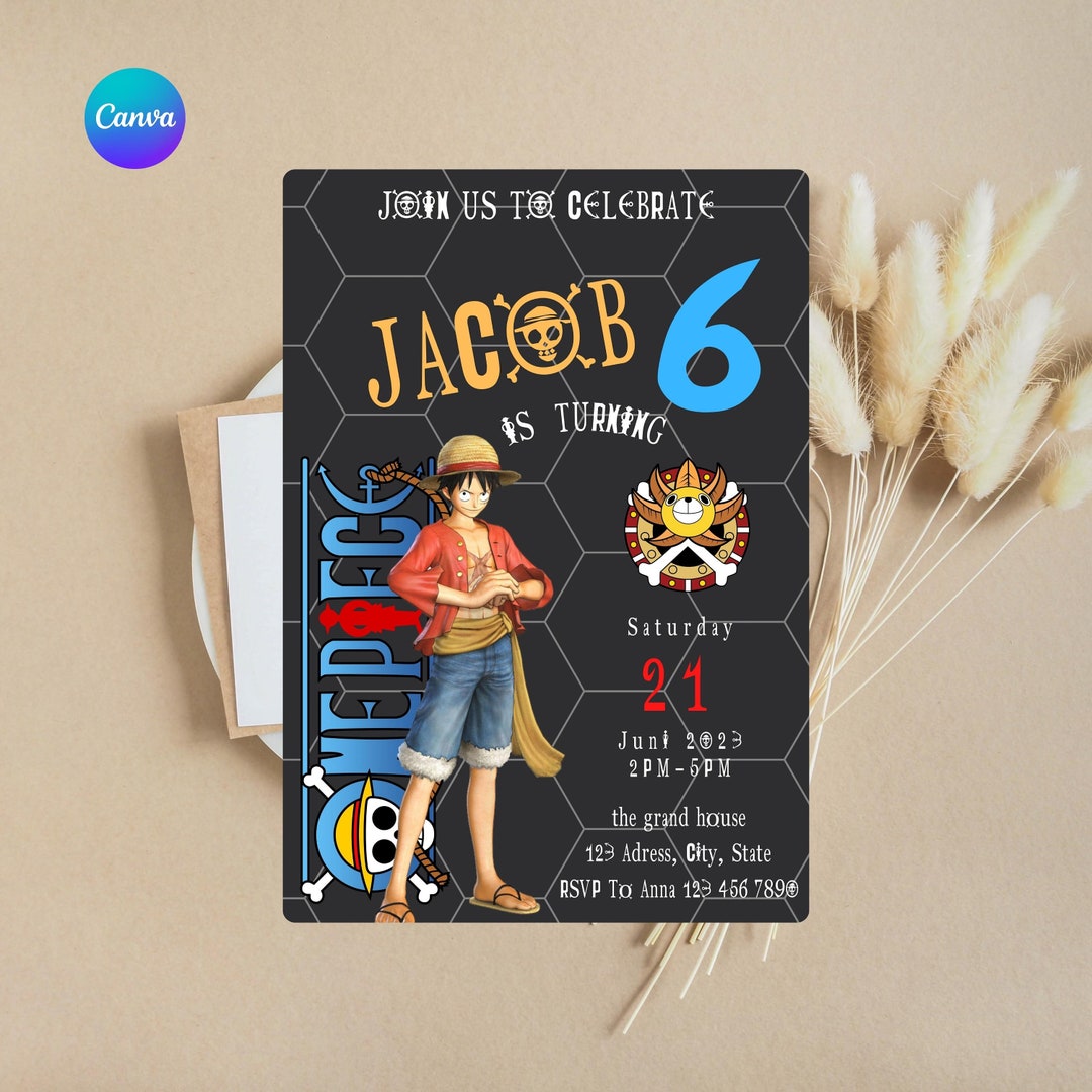 Editable One Piece Luffy Birthday Party Invitation Template Etsy Australia