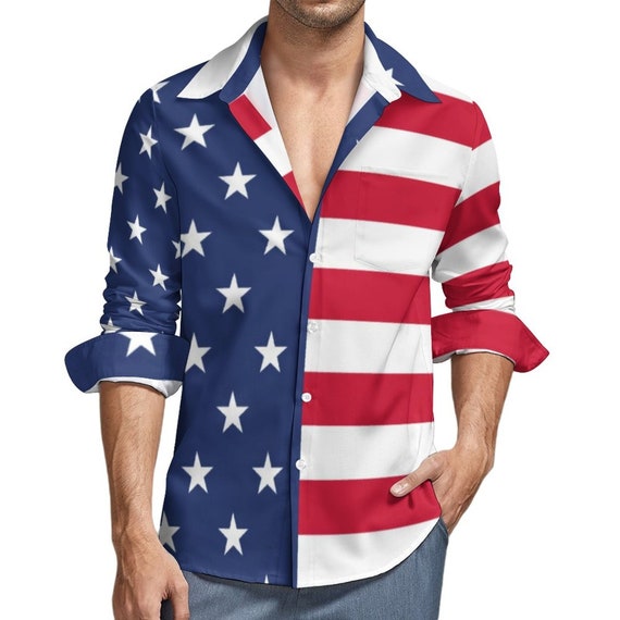 American Flag Shirt | 4th of July Shirt | Independence Day Shirt | Mens Party Shirt | Mens Barbecue Shirt | Gift for Dad | Gift for Grandpa