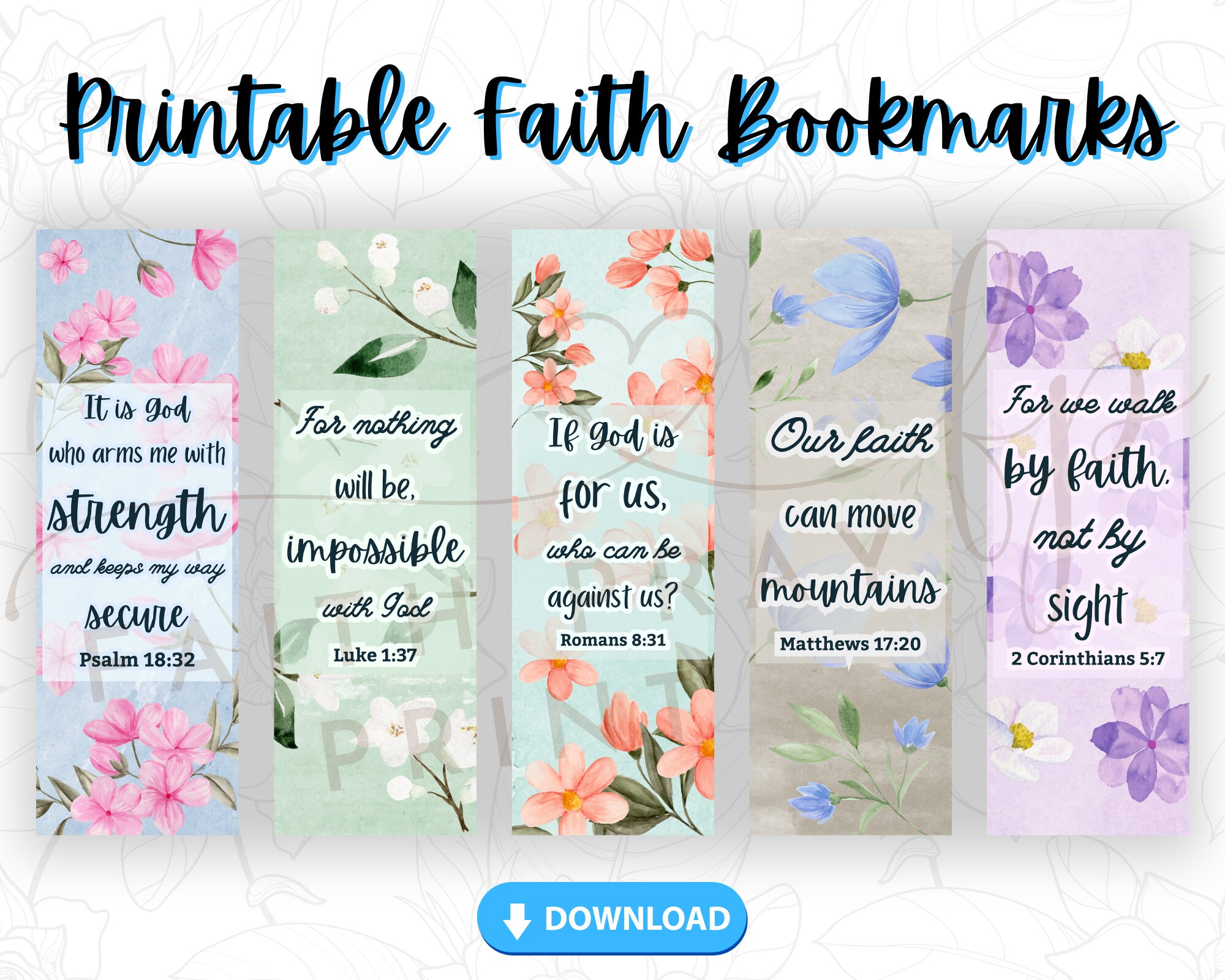 Flower Bible Verse Printable Bookmarks Faith PDF Print Instant Download ...