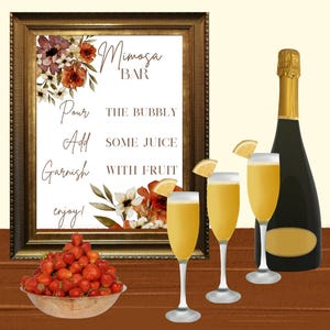 Wedding Bridal Shower Bachelorette Party Mimosa Drinks Bar Signage Digital Download PDF PNG A4