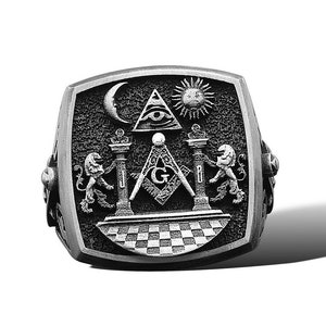 Mens Masonic Ring, Unique Signet Rings For Men Oxidized Silver Masonic Ring Master Mason Jewelry Husband Gift For Him Antique Freemason Ring