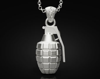 Hand Grenade Pendant, Sterling Silver Pendant, Unique Gift For Boyfriend, Grenade Pendant Charm Mens Jewelry, Mens necklace, Gift for Him