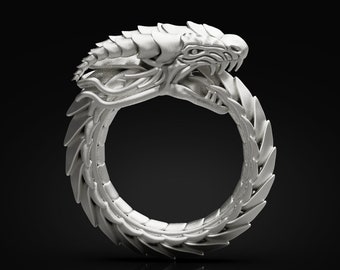 Ouroboros Dragon Signet Ring Mens Dragon Ring Silver Dragon Rings For Man Silver Ring Serpent Pinky Ring Unique Silver Ring For Man Gift Him