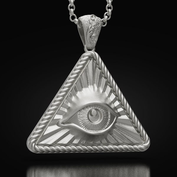 All Seeing Eye Of Providence Pendant Masonic & Illuminati Necklaces For Man Silver Freemason Medallion Unique Masonic Jewelry Gift For Him