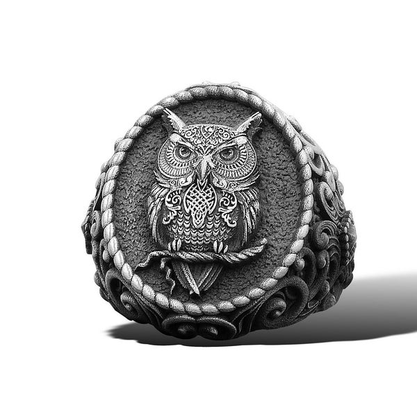 Silver Owl Rings For Man Silver Owl Ring Mens Signet Ring Unique Silver Rings For Man Pinky Ring Mens Owl Ring Silver Owl Ring Unique Gift