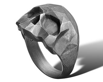 Geometric Skull Ring Silver Signet Rings For Man Skull Silver Ring Man Pinky Signet Ring Handmade Pinky Unique Silver Rings For Man Gift Him