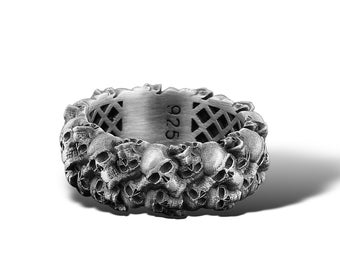 Skull Catacombs Rings For Mens Unique Pinky Ring Skull Gothic Wedding Band Silver Skull Ring Men Biker Skull Rings Engagement Ring Sterling