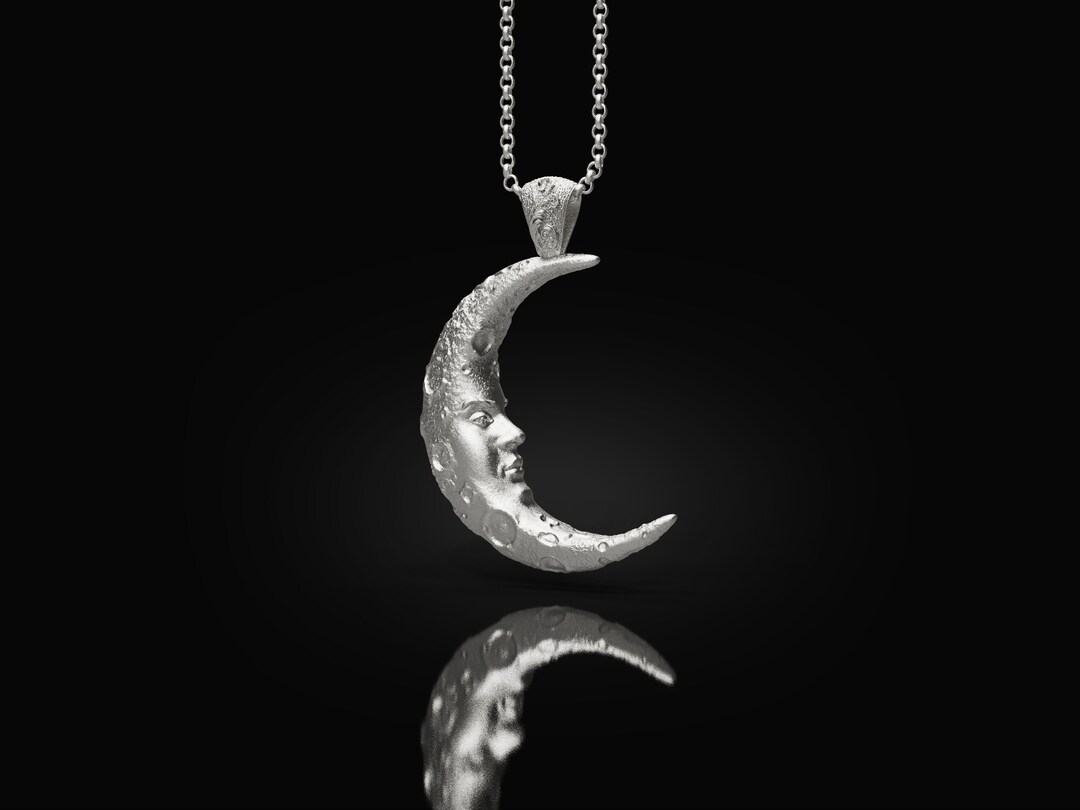 Sterling Silver Moon Necklace for Mens Silver Pendant 925k Etsy