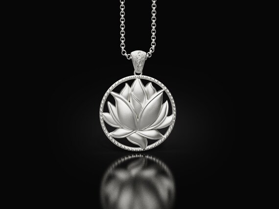 Mens Lotus Pendant Sacred Lotus Flower Necklace Namaste Silver