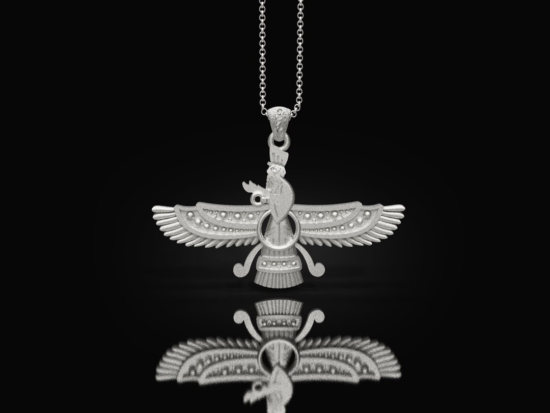 Faravahar Ahura Mazda Handmade Silver Necklace, Ancient Persia Silver