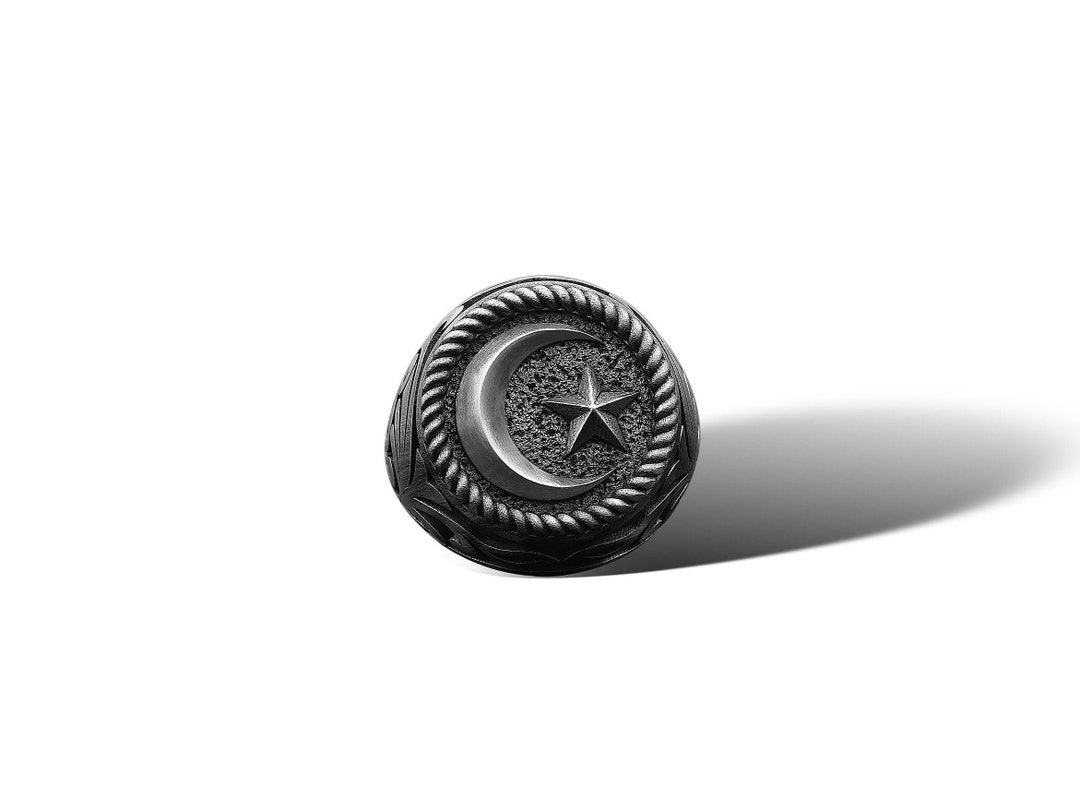 Mens Moon Star Ring Silver Muslim Crescent Ring Sterling Etsy crescent-and-star-ring-silver-ottoman-ring-mens-moon-and-star-etsy