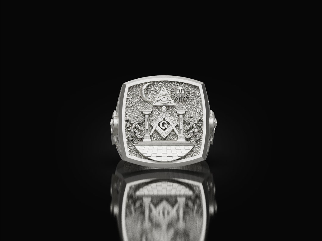 Mens Masonic Ring, Unique Rings for Men Oxidized Silver Masonic