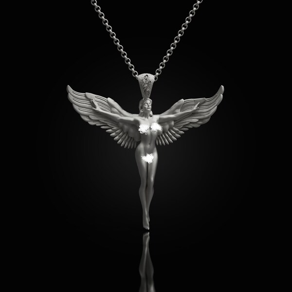 Angel Female Body Necklace Sterling Silver Woman Pendant Female Angel Necklace Aphrodite Venus Woman Body Necklace Female Figure Torso