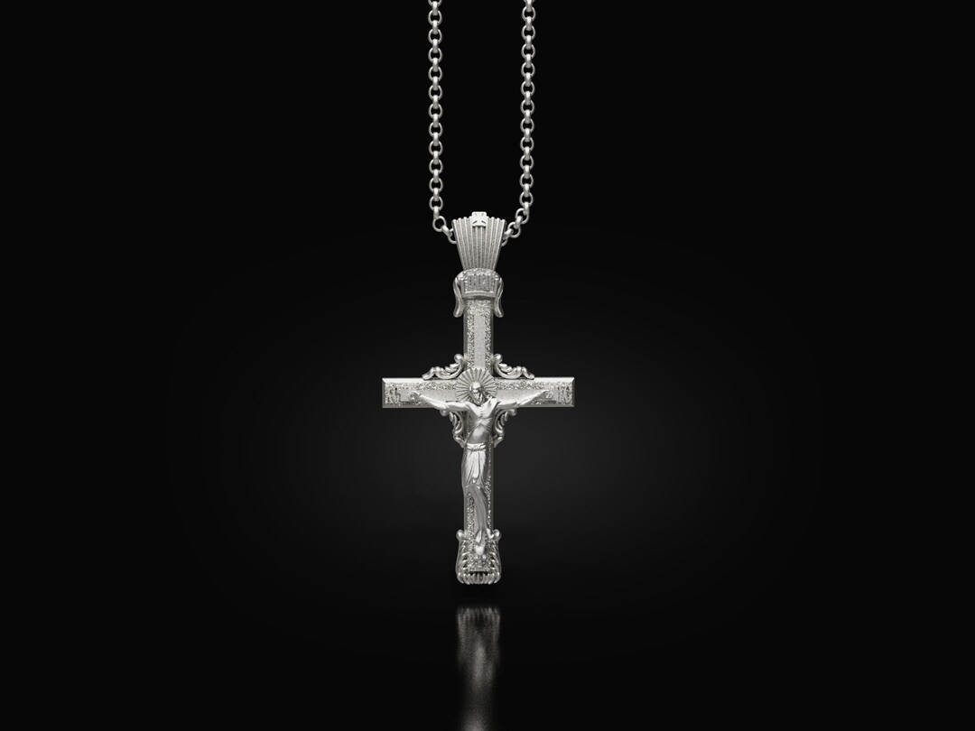 Silver Jesus Pendant Men Jesus Christ Necklace Crucifix Necklace Men