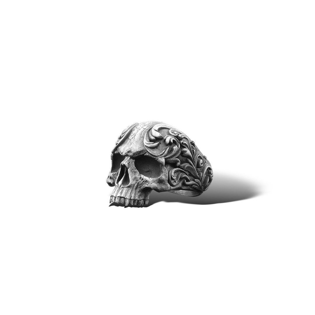 MENDEL Stainless Steel Gothic Skull Ring For Men - Biker Style, Sizes 7-14, Silver Tone, Punk Motorcycle Theme