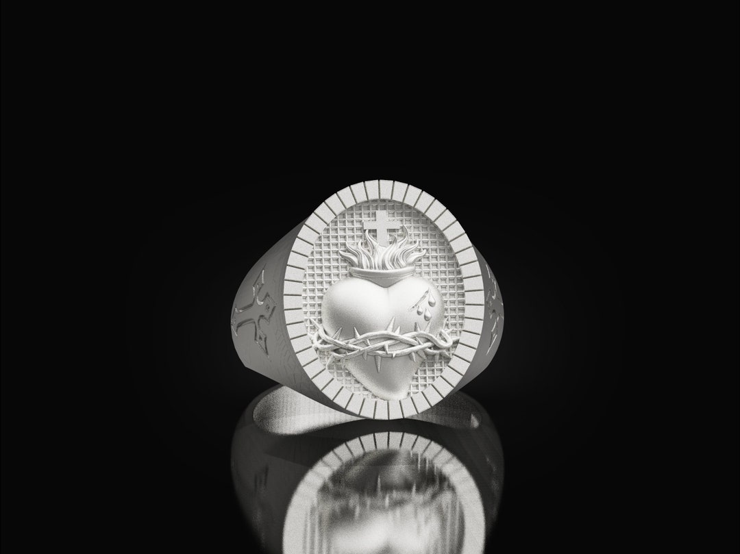 Jesus With Sacred Heart Silver Men Ring, Silver Savior Jesus Ring ...