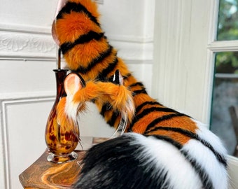 Realistic Faux fur Tiger Ears and Tail