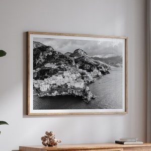 Amalfi Coast Printable Art, Black and White Wall Art, High Resolution Photography, Coastal Print, Ocean Art, Italy Print