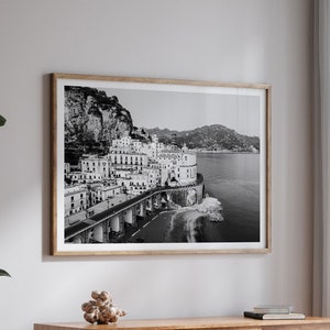 Amalfi Coast Printable Art Landscape, Black and White Wall Art, High Resolution Photography, Coastal Print, Ocean Art, Italy Print