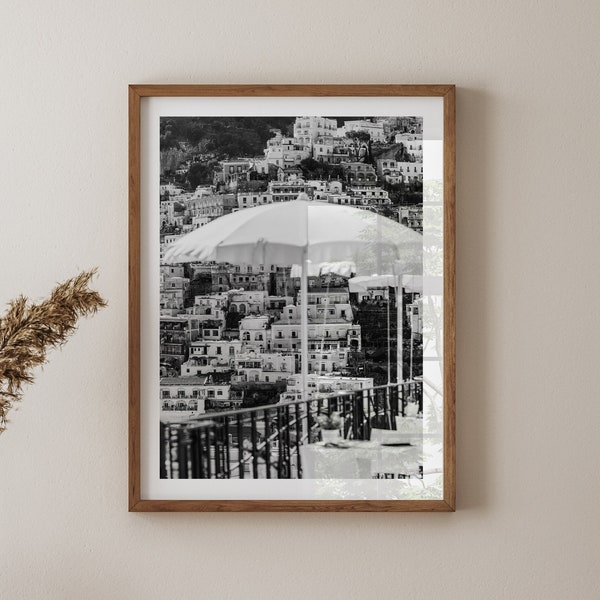 Positano Umbrellas Printable Art, Amalfi Coast Poster, Black and White Wall Art, High Resolution Photography, Positano B&W, Italy Print