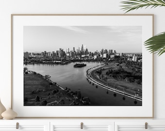 Melbourne Printable Art Print, Albert Park Print, Black and White Wall Art, Printable Poster, Original Aerial Photography by Peter Yan