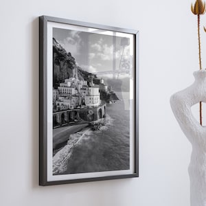Atrani Poster, Amalfi Coast Printable Art, Black and White Wall Art, High Resolution Photography, Coastal Print, Ocean Art, Italy Print