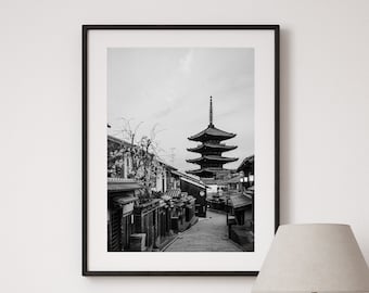 Yasaka Pagoda Poster, Kyoto Street Printable Art, Black and White Wall Art, Original Photo, Higashiyama Print, Old Japanese Photo Print