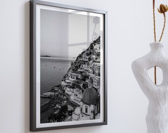 Positano Poster, Amalfi Coast Printable Art, Black and White Wall Art, High Resolution Photography, Coastal Print, Ocean Art, Italy Print