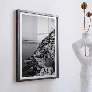 Positano Poster, Amalfi Coast Printable Art, Black and White Wall Art, High Resolution Photography, Coastal Print, Ocean Art, Italy Print