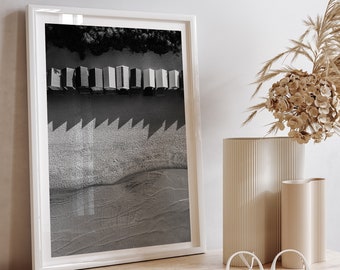 Brighton Beach Bathing Boxes Poster, Melbourne Printable Art, Black and White Wall Art, High Resolution, Large Prints, Beach Print