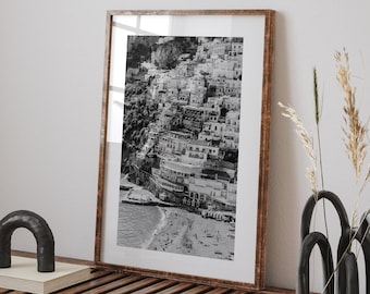Positano Poster, Amalfi Coast Printable Art, Black and White Wall Art, High Resolution Photography, Coastal Print, Ocean Art, Italy Print