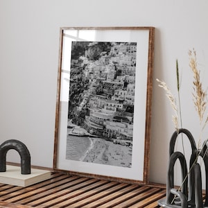 Positano Poster, Amalfi Coast Printable Art, Black and White Wall Art, High Resolution Photography, Coastal Print, Ocean Art, Italy Print