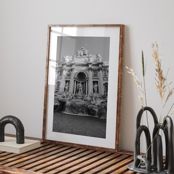 Rome Poster, Trevi Fountain Printable Art, Black and White Wall Art, High Resolution, Italy Print, Vintage Art, Architecture Print