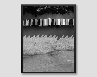 Brighton Beach Bathing Boxes Poster, Melbourne Printable Art, Black and White Wall Art, High Resolution, Large Prints, Beach Print