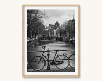 Amsterdam Poster, Bicycle Printable Art, Black and White Wall Art, High Resolution, Netherlands Urban Print, Vintage Art